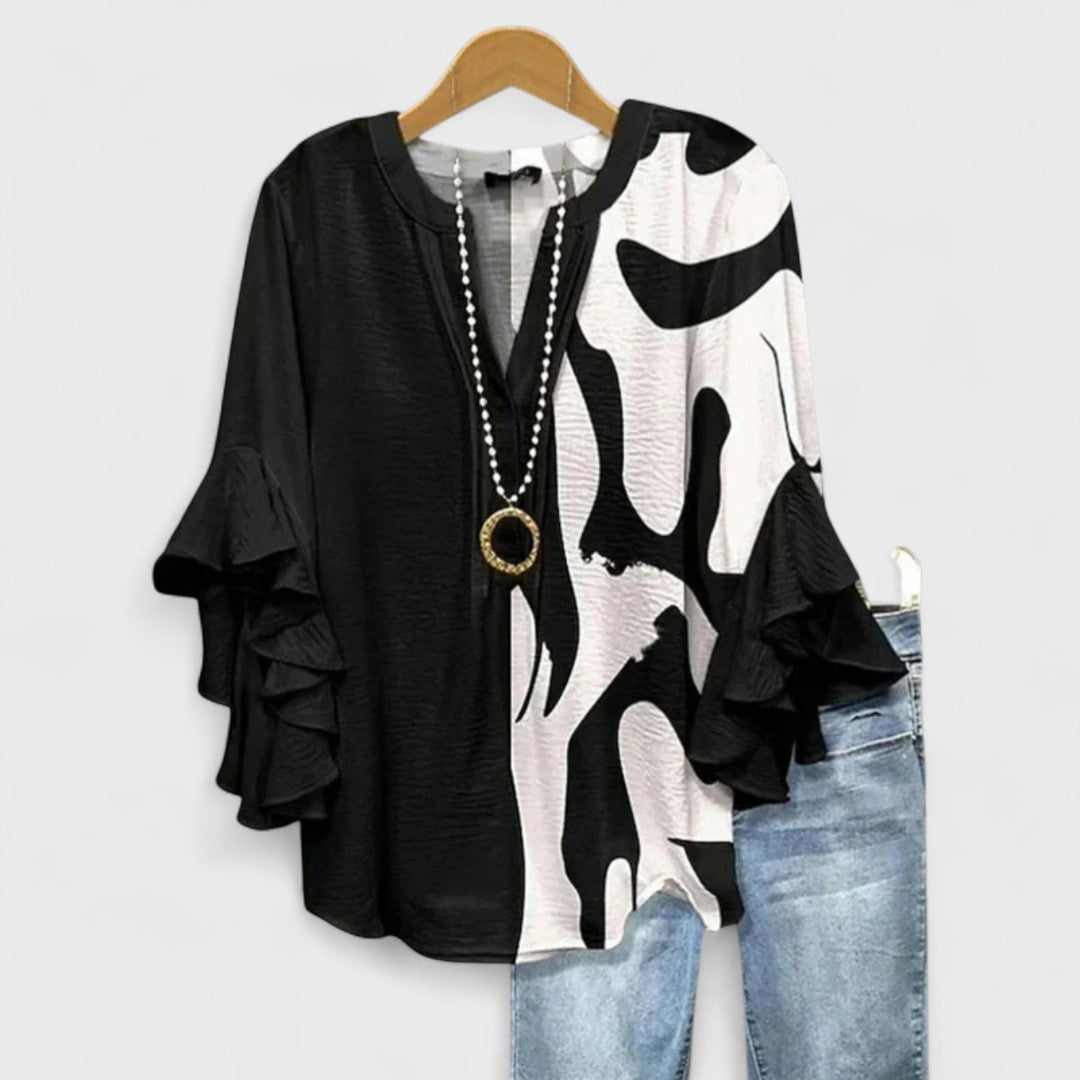 Elara Garden Whispers Flowing V-Neck Blouse