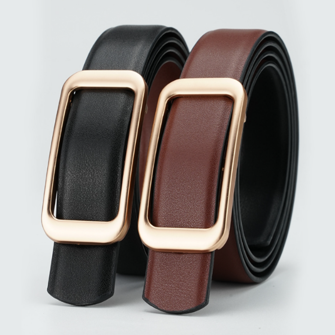 Leather Belt with Gold Buckle