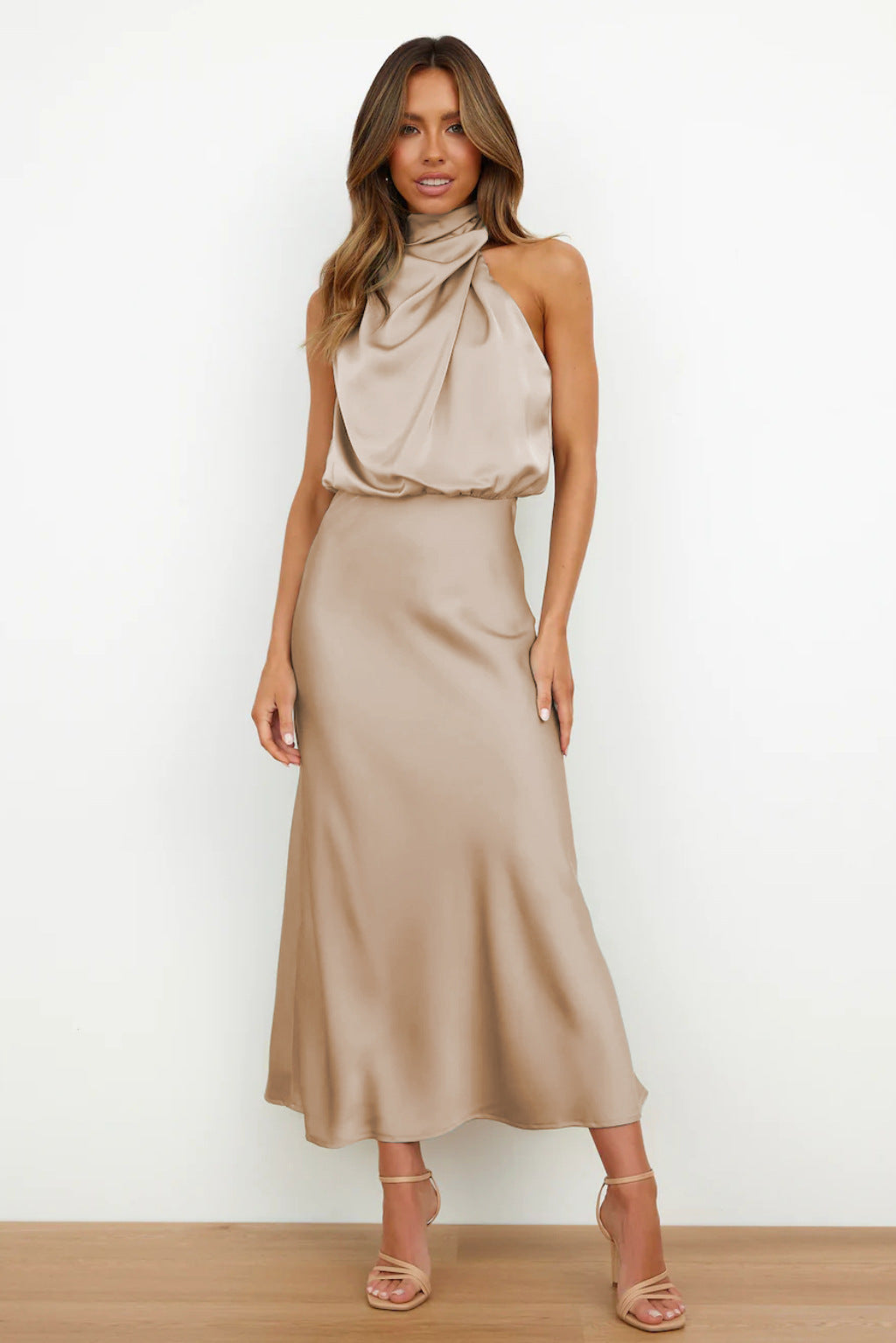Aurelia Satin Midi Dress – Elegant Silhouette for Day-to-Night Wear