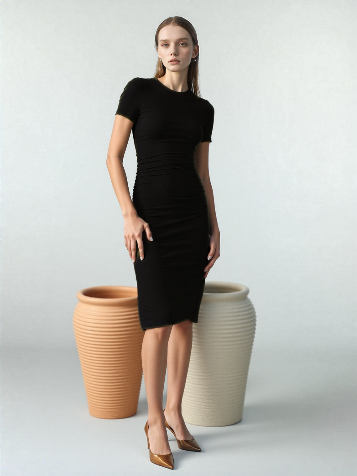 Lydia Kate Slim Fit Knit Dress – Short Sleeves & Classic Round Neck