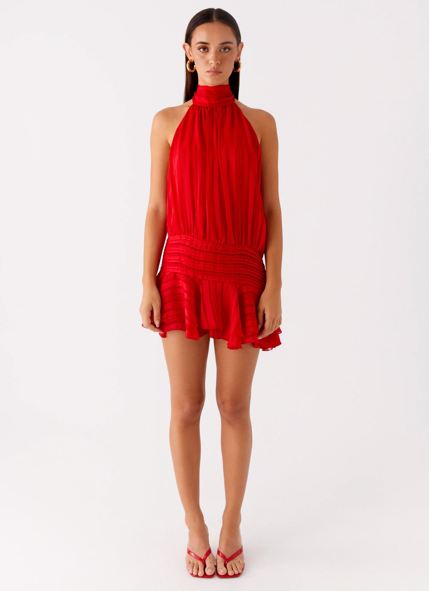 Harriet Barret Halter-Style Mini Dress – Ruched & Ruffled