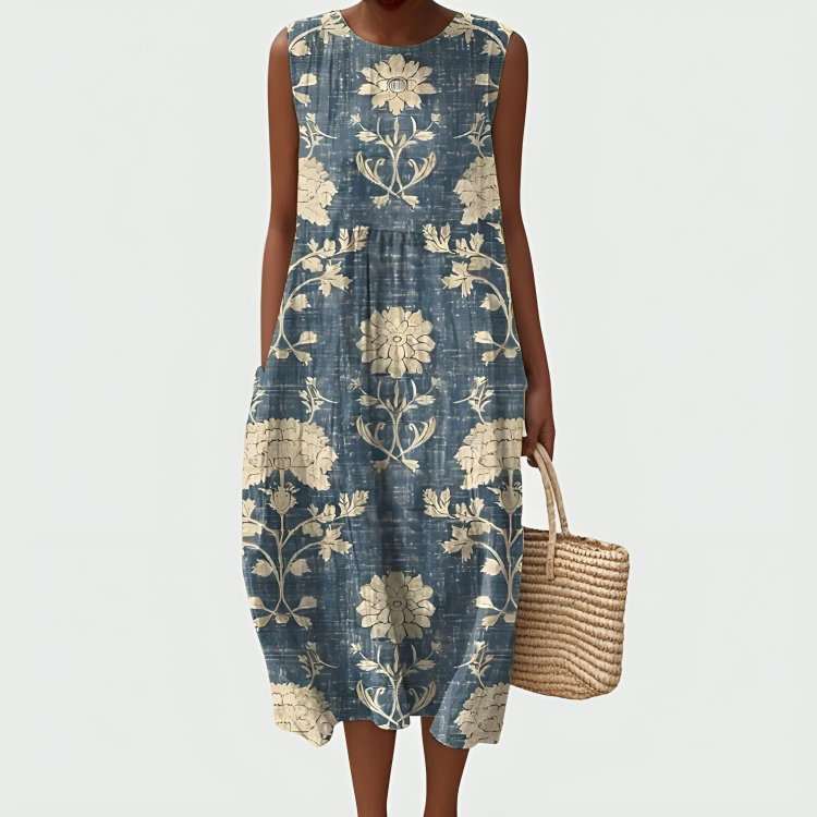Lily Vintage Floral Pattern Midi Dress