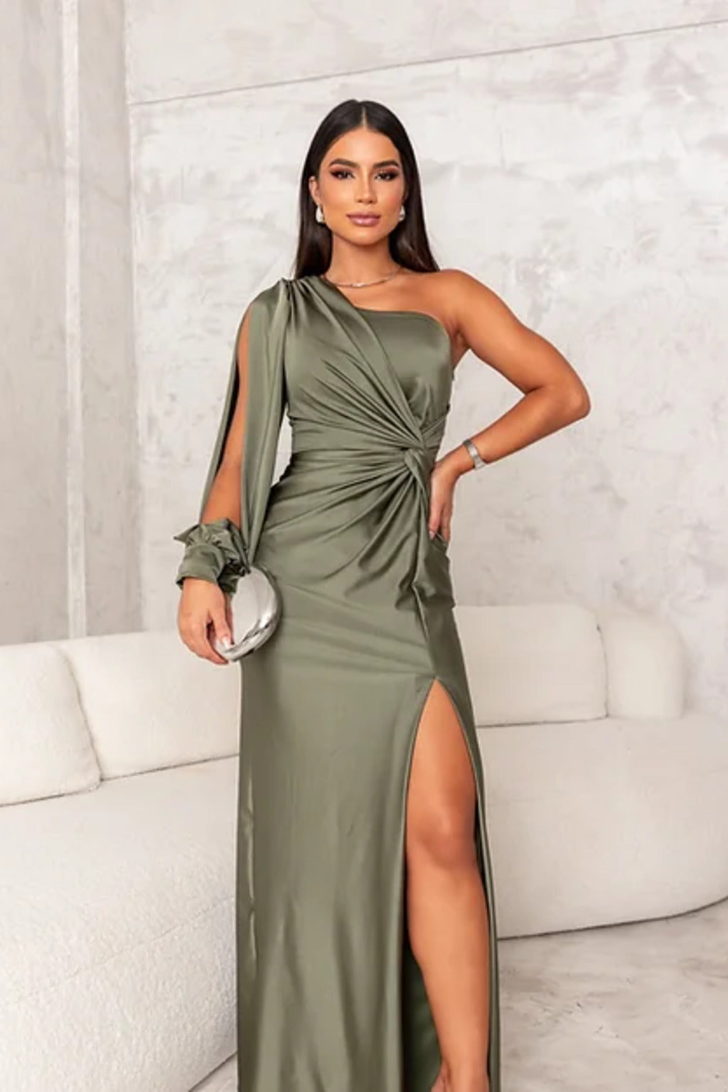 Isabella Satin Elegance One-Shoulder Gown