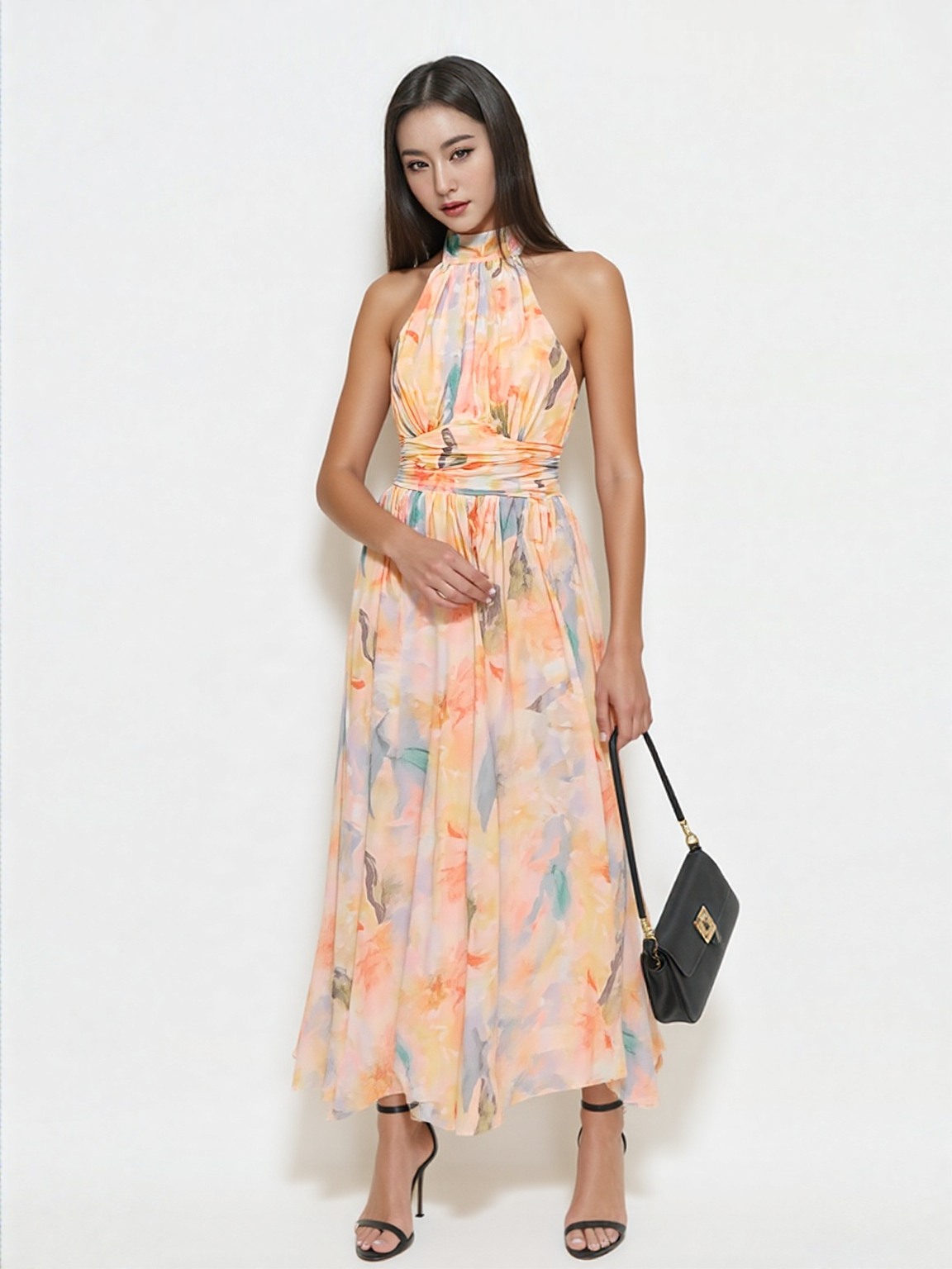 Amara Watercolour Whisper Dress – Flowing Silhouette with Artistic Soft Print