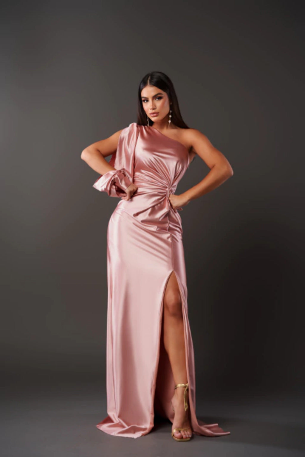 Isabella Satin Elegance One-Shoulder Gown