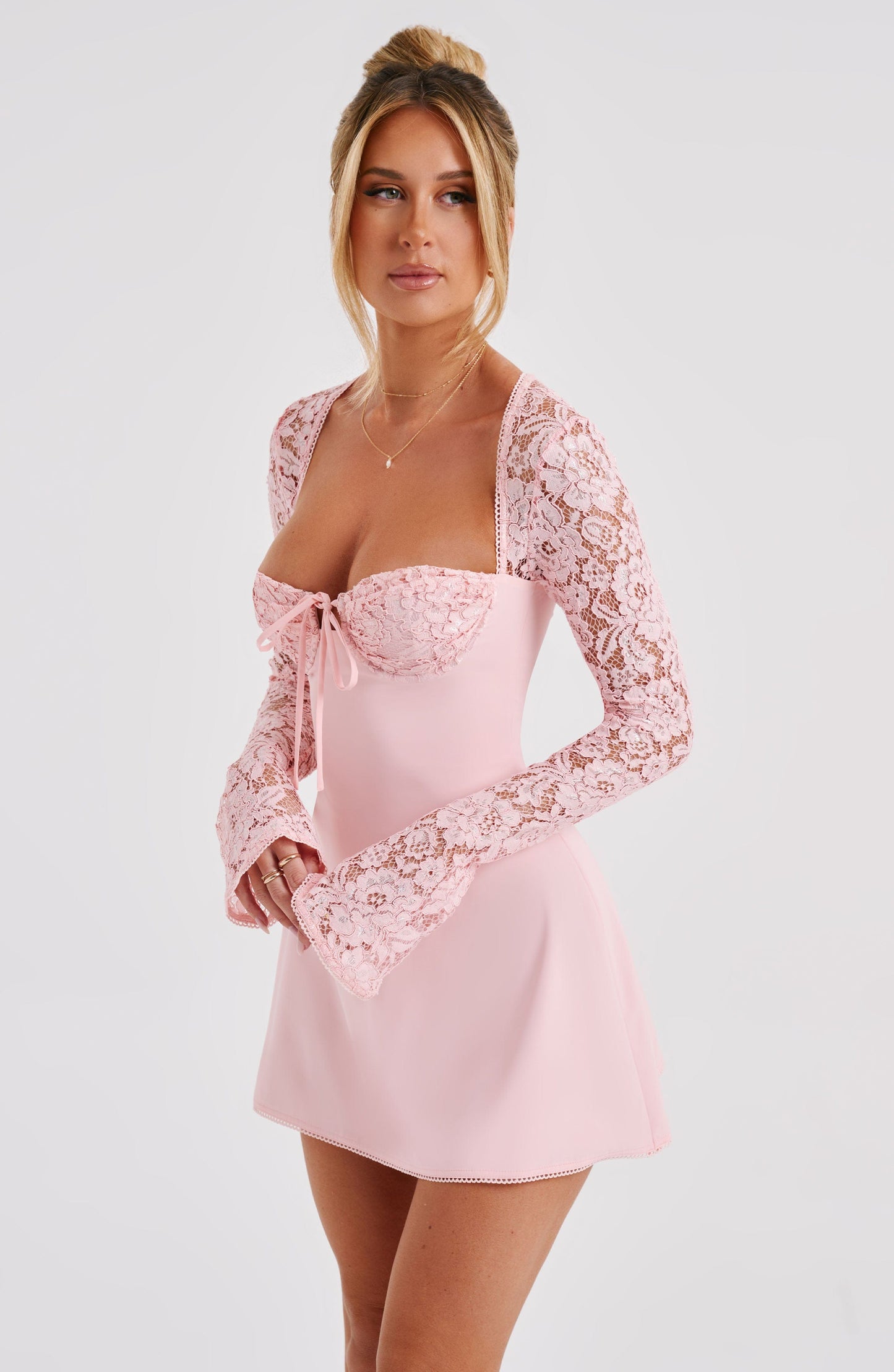 Elodie Luxe Floral Lace Mini Dress with Sweetheart Neckline & Structured Cups
