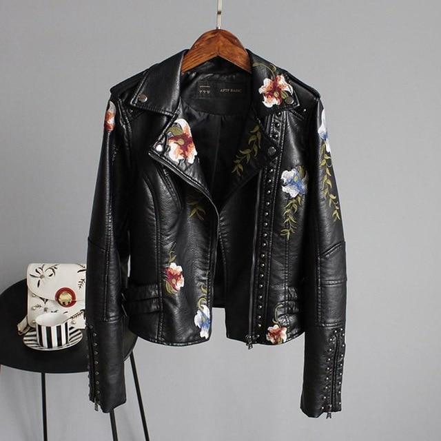 Amelia Embroidered Leather Look Jacket
