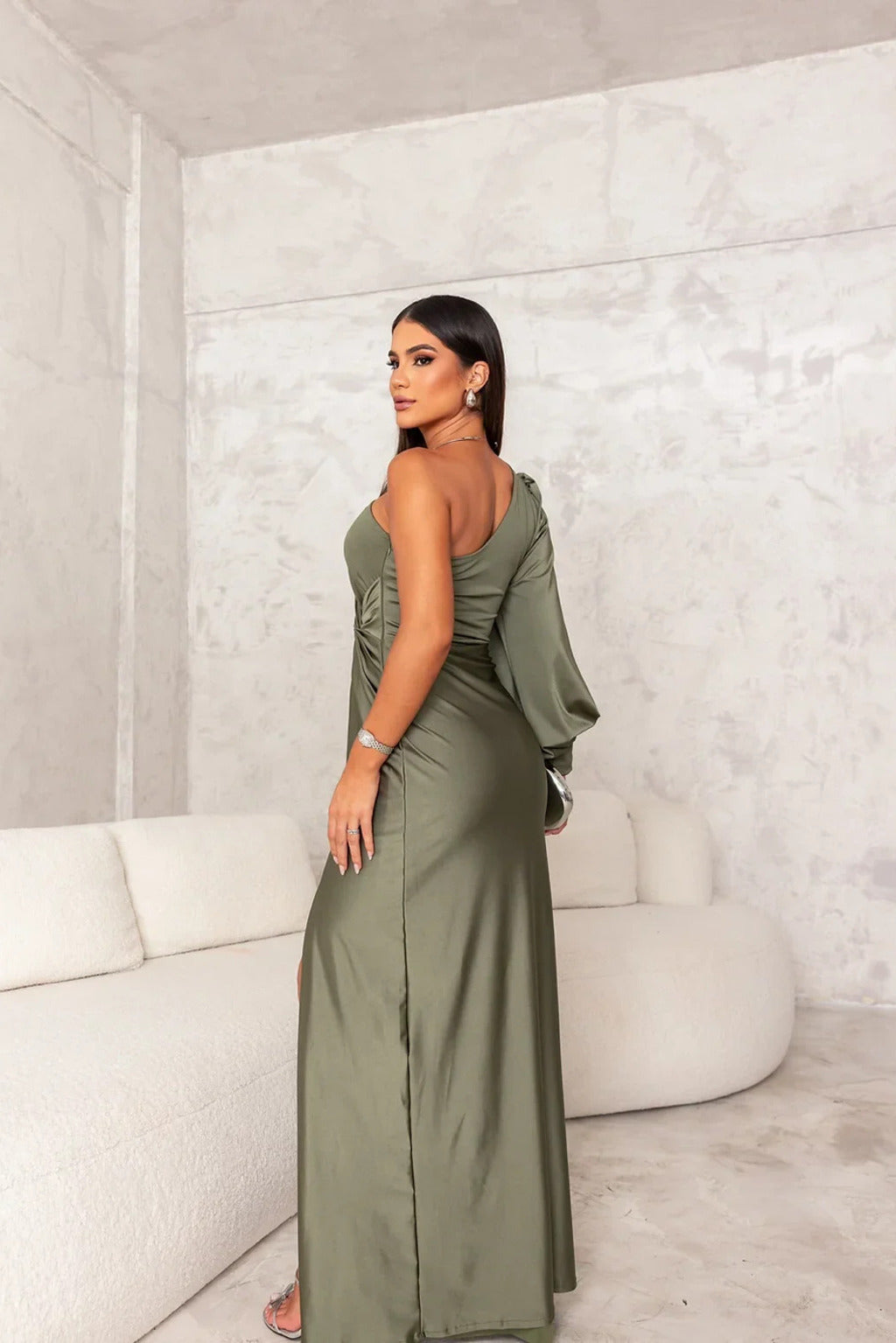 Isabella Satin Elegance One-Shoulder Gown
