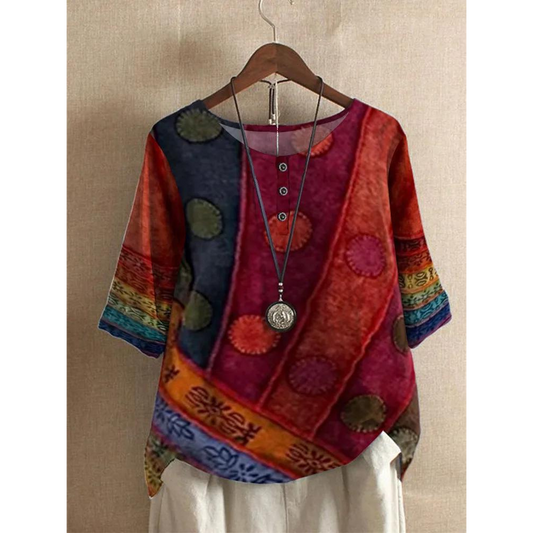 Matilda Boho Colourful Button Top