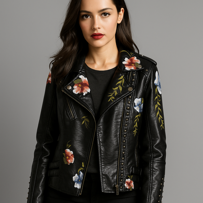 Amelia Embroidered Leather Look Jacket