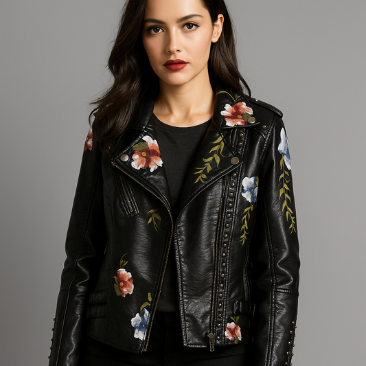 Amelia Embroidered Leather Look Jacket