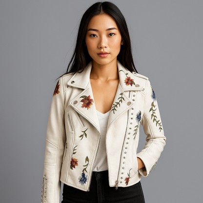 Amelia Embroidered Leather Look Jacket