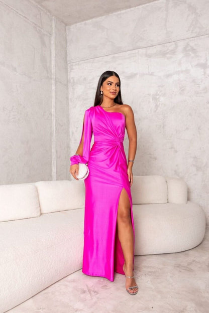 Isabella Satin Elegance One-Shoulder Gown