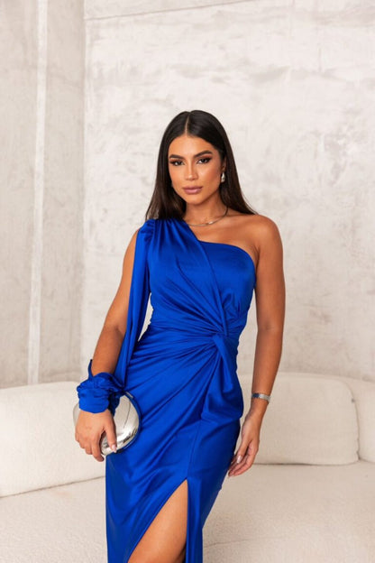 Isabella Satin Elegance One-Shoulder Gown