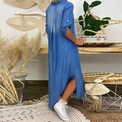Freya Airy Summer V-Neck Half Denim Dress