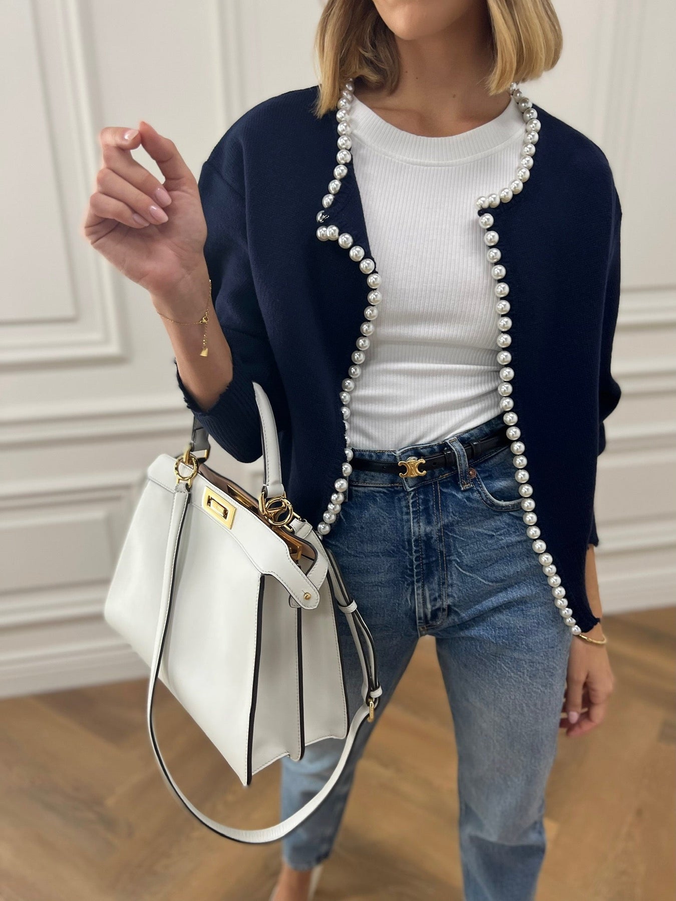 Elegant Pearl Point Cardigan