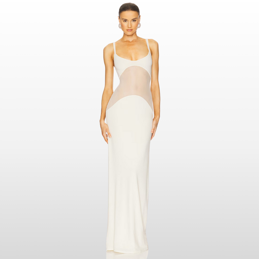 Silhouette Sheer Maxi Dress – Elegant Flow with Layered Lightness
