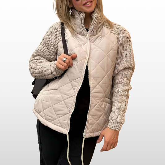 Elodie Patch Zip Knitwear – Soft Ribbed Cardigan with Front Zip