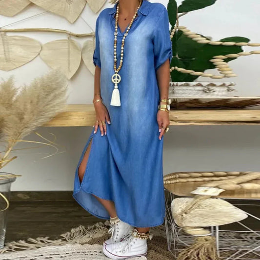 Freya Airy Summer V-Neck Half Denim Dress