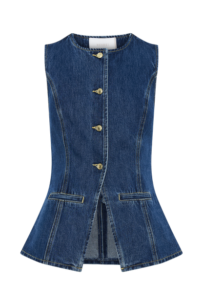 Evie Lane Buttoned Denim Set – Sleeveless Top & Summer Shorts