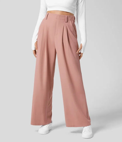 Isla Belle High-Waisted Waffle Work Trousers with Wide Leg & Pockets