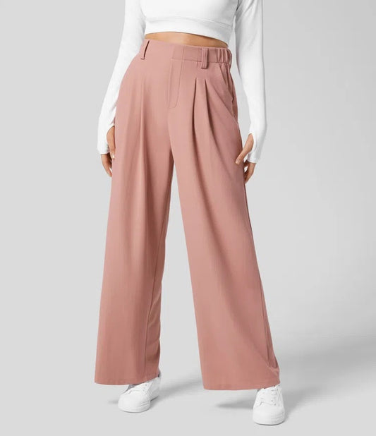 Isla Belle High-Waisted Waffle Work Trousers with Wide Leg & Pockets
