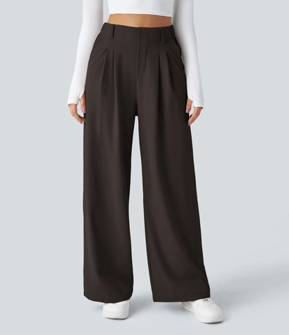 Isla Belle High-Waisted Waffle Work Trousers with Wide Leg & Pockets
