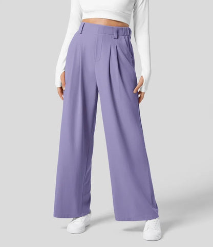 Isla Belle High-Waisted Waffle Work Trousers with Wide Leg & Pockets