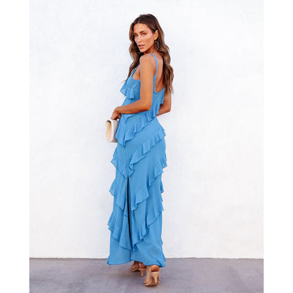 Isla Rae Striped Maxi Dress with Open Back & Shoulder Straps