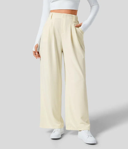 Isla Belle High-Waisted Waffle Work Trousers with Wide Leg & Pockets