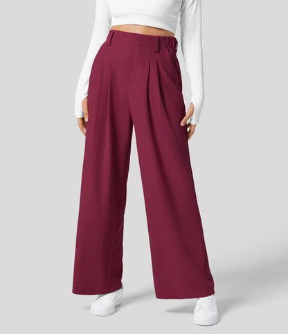 Isla Belle High-Waisted Waffle Work Trousers with Wide Leg & Pockets