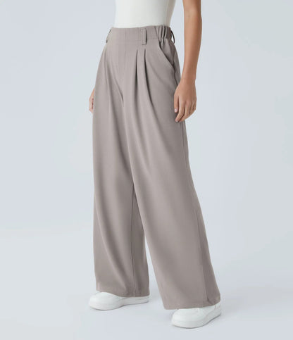 Isla Belle High-Waisted Waffle Work Trousers with Wide Leg & Pockets