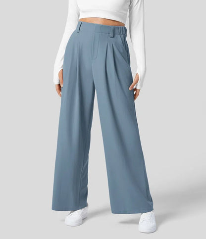 Isla Belle High-Waisted Waffle Work Trousers with Wide Leg & Pockets