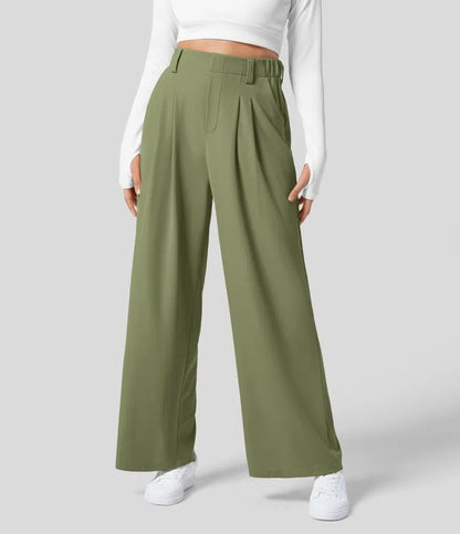 Isla Belle High-Waisted Waffle Work Trousers with Wide Leg & Pockets