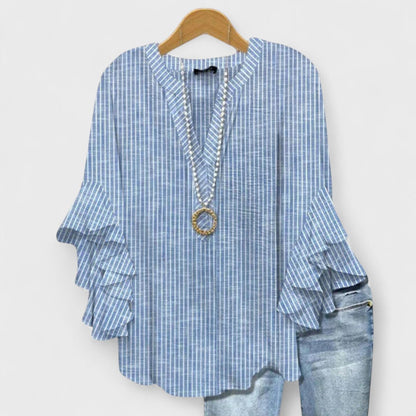 Elara Garden Whispers Flowing V-Neck Blouse