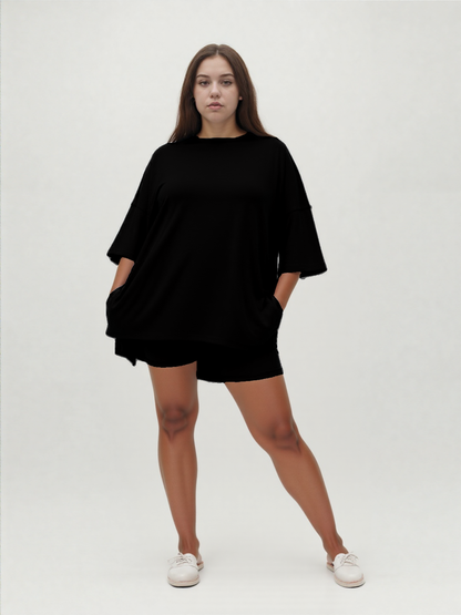 Weekend Ease Set – Relaxed Shirt & Biker Shorts