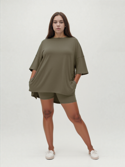 Weekend Ease Set – Relaxed Shirt & Biker Shorts