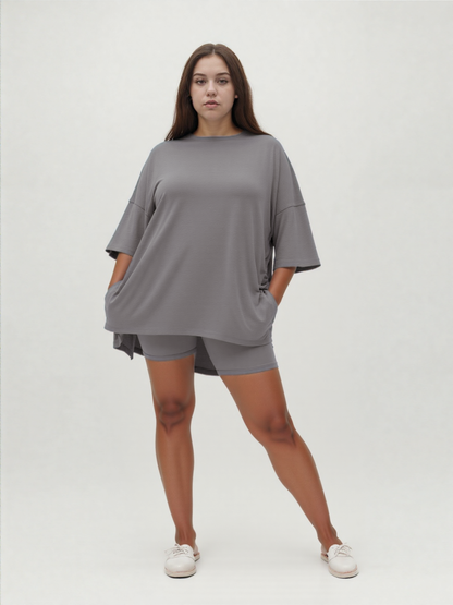 Weekend Ease Set – Relaxed Shirt & Biker Shorts