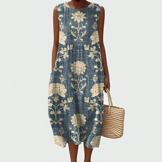 Lily Vintage Floral Pattern Midi Dress