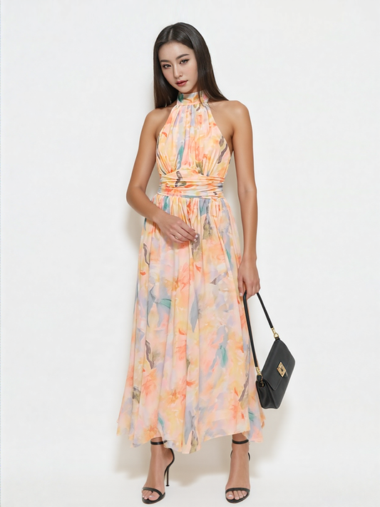 Amara Watercolour Whisper Dress – Flowing Silhouette with Artistic Soft Print