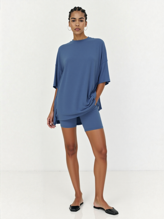 Weekend Ease Set – Relaxed Shirt & Biker Shorts