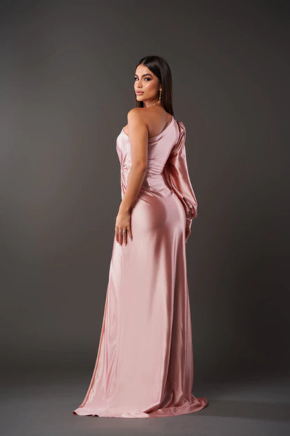 Isabella Satin Elegance One-Shoulder Gown