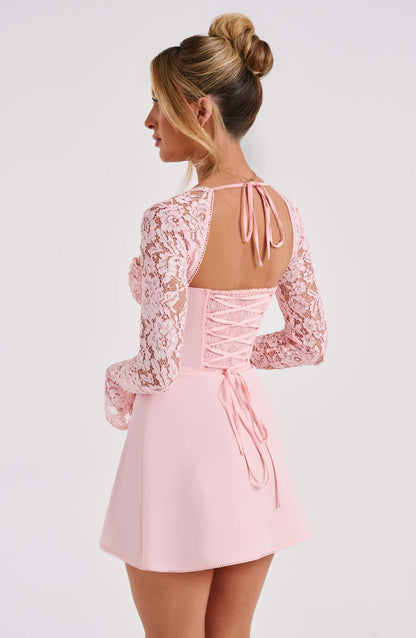 Elodie Luxe Floral Lace Mini Dress with Sweetheart Neckline & Structured Cups