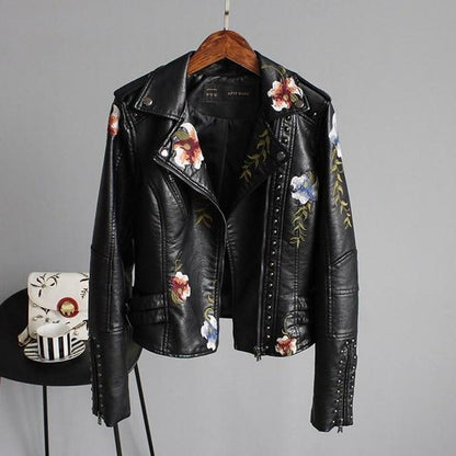 Amelia Embroidered Leather Look Jacket